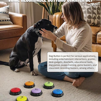 6 Pcs Dog Buttons for Communication Pet Training Buzzer, 30 Second Voice Recording Button, Dog Talking Button Set with 6 Color Anti-Slip Mat and 48 Scene Stickers