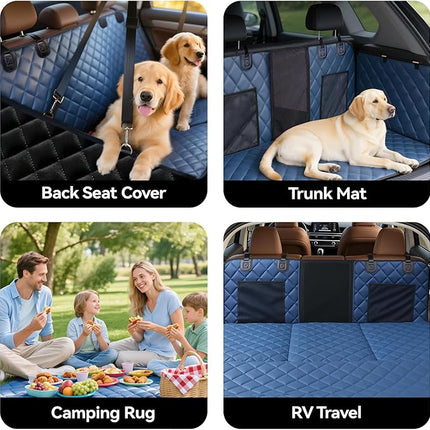 Hard Bottom Car Seat Cover for Dogs, PU+Plush Dog Car Seat Cover for Back Seat, Waterproof Backseat Extender for Dogs in Car (Navy Blue, XL - Full-Size SUVs & Trucks)