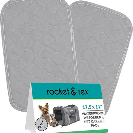 rocket & rex Premium Washable Pet Carrier Pads, Reusable, Waterproof & Absorbent, Dog and Cat Pads for Lining Travel Carriers, Litter Boxes, Pet Crates & More, 17.5" x 11" (Pack of 2)