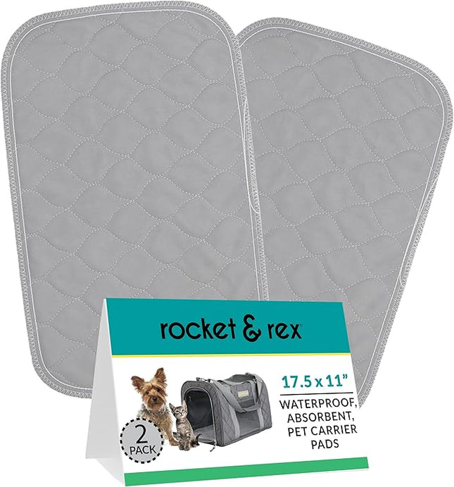 rocket & rex Premium Washable Pet Carrier Pads, Reusable, Waterproof & Absorbent, Dog and Cat Pads for Lining Travel Carriers, Litter Boxes, Pet Crates & More, 17.5" x 11" (Pack of 2)