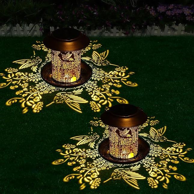 2 Pack Bird Feeders for Outdoors Hummingbird Garden Decor Gifts for Women Mom Grandma Solar Lanterns Outdoor Waterproof Metal Solar Decoration OutsideLED Lanterns for Yard, Patio, Lawn, Pathway