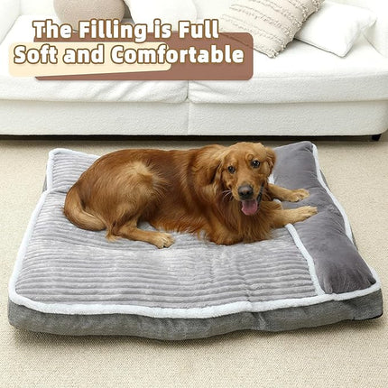 Dog Bed for Large Dogs, Dog Mattress with Pillow for Crate Kennel, Sofa pet Bed, Super Soft pet Bed for Medium, Jumbo, Small Dogs Breeds Grey, Medium:(30”x20 x3)