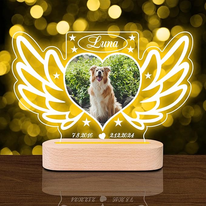 Personalized Pet Memorial Gifts, Dog Memorial Gifts for Loss of Dog, Pet Loss Gifts in Memory of Dog Night Lights, Custom Dog Memorial Plaque, Cat Memorial Photo Frame, Pet Sympathy Gifts
