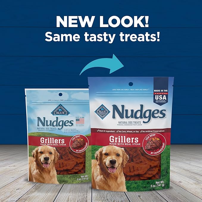 Blue Buffalo Nudges Grillers Natural Dog Treats, Made in the USA with Real Steak, 5-oz Bag