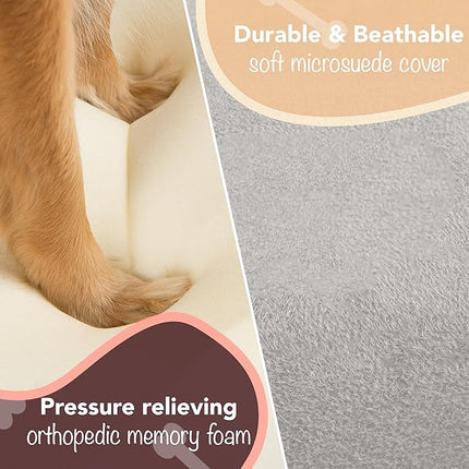 Friends Forever Orthopedic Dog Bed, Memory Foam Pet Sofa, Calming Dog Couch, Water Resistant Pet Bed, Washable Cover, Non-Slip Bottom, Chester, Grey, 25" x 20" x 5.5"