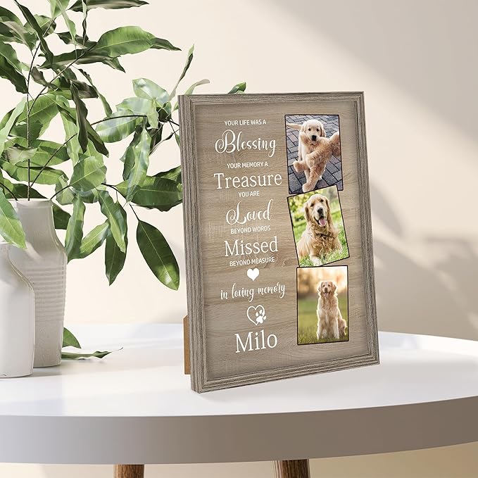 Custom Dog Memorial Gifts, Dog Memorial Canvas Framed with Photo, Personalized Paw Prints with Name and Text, Dog Loss Sympathy Ornament Gift for Dog Cat Lover Owners