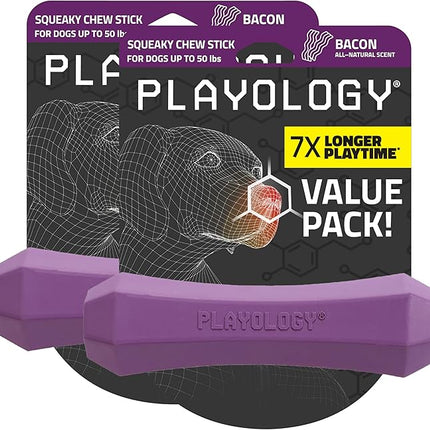 Playology Dog Toys | Durable Squeaky Chew Stick for Dogs | Medium Bacon Scented Toy - Easy to Clean and Made from Non Toxic Materials