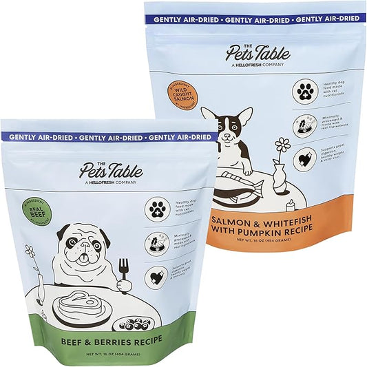 The Pets Table Grain Free Air Dried Dog Food 2 Pack - Beef & Berries + Salmon & Whitefish, 16 Ounce (Pack of 2)