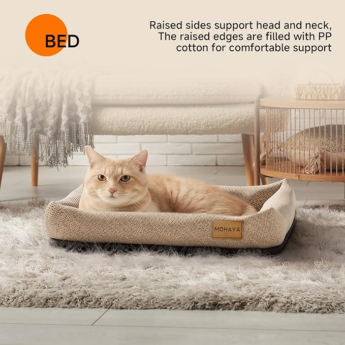 2-in-1 Pet Bed-M & Scratch Pad for Cats and Dogs – Breathable Jute & Cotton Dual-Layer Design, Durable Eco-Friendly Cat Lounger & Dog Bed with Cooling Comfort for Summer – Washable, Non-Slip