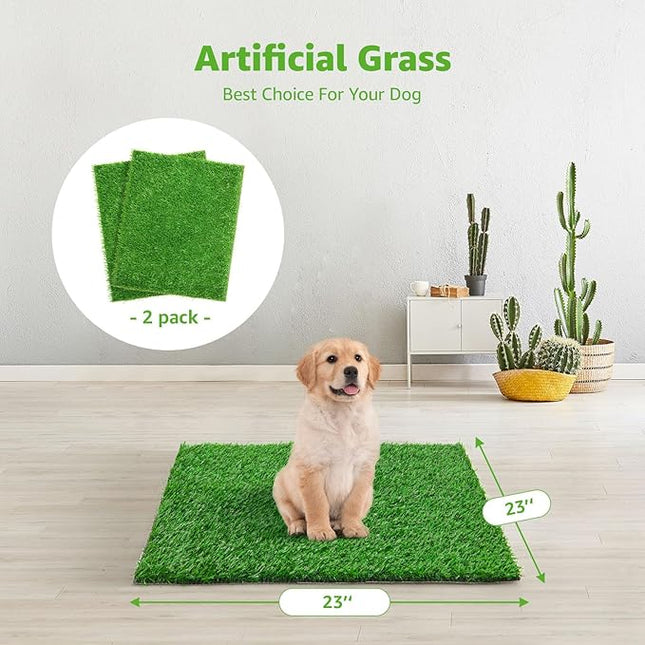 Artificial Dog Grass Pee Pad 23"x23" 2 Pack, Washable Indoor Potty Training Replacement Turf for Puppy, Reusable Realistic Fake Grass for Dogs, Grass Patch for Dogs Potty