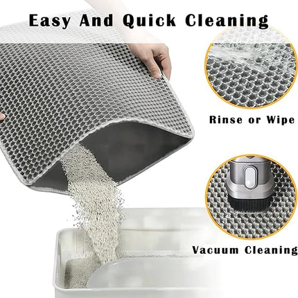 HCY&WLD 2-Pack Cat Litter Mat, Double Layer Honeycomb Waterproof Urine Proof Non-Slip Litter Trapping Mat, Less Waste, Easy to Clean Cat Litter Box Mat, Kitty Indoor Supplies (Gray, 30x22 Inches)