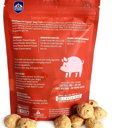 yakyPUFF Himalayan Cheese Treats | Lactose Free | Gluten Free | Grain Free | REAL BACON | USA MADE | For All Breeds | Bacon Flavor Crispy Puffed Treat