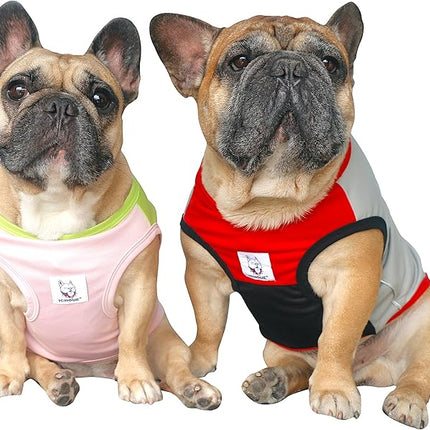 iChoue 2pcs French Bulldog Summer Cooling Shirt for Dogs UV Sun Protection Vest Sleeveless Breathable Tank Top English Pug Pink Green Red Grey - Large