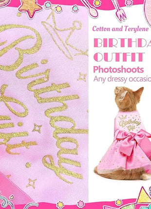Birthday Dog Dress, Princess Dog Dress Tulle Puppy Skirt Doggie Birthday Outfit Pink Clothes for Small Dogs, Cat Pet Apparel (Medium, Birthday)