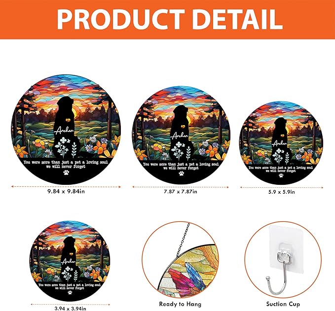 Gabita Custom Dog Portrait Stained Glass Window Hanging Light Catcher V1, Pet Memorial Stained Glass Photo, Dog Memorial Gift Pet Loss Sympathy Gift