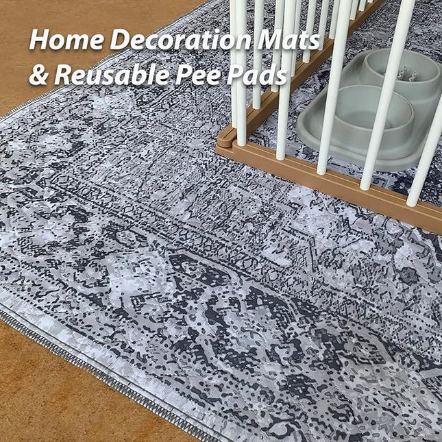 nunubaby Washable Pee Pads for Dogs, Stylish, Non-Slip and Leak-Proof Pee Pads. Reusable Potty Pads for Dogs for Crates and Floors.(Gray/Geo, 18" x24" )