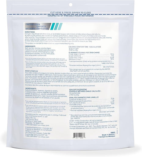 C.E.T. Enzymatic Oral Hygiene Chews for Dogs - Plaque & Tartar Control - Single Layer Beefhide with Exclusive Dual-Enzyme System & Tasty Chicken Flavor - Easy to Give Dog Dental Chew
