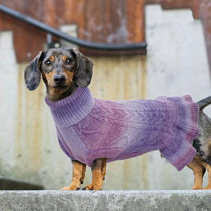 Lelepet Dog Sweater Turtleneck Knitwear Sweatshirt Cable Knit Warm Dress for Small Medium Large Dogs Puppy Fall Sweater, Yorkie, Maltese, S, Purple