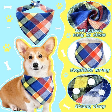 Honoson 6 Pieces Triangle Dog Bandana Dog Scarf Plaid Printing Adjustable Bibs Scarf Washable Square Kerchief Bandana Set for Small to Medium Puppy Cat(16.1 Inch,Green and Orange Button Style)