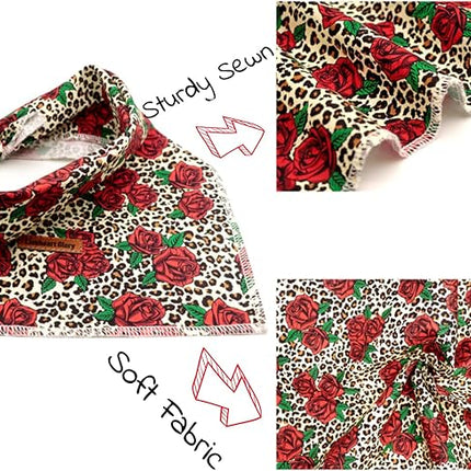 Lionheart glory Dog Bandana 1 Pack Washable Soft Cotton Rose Leopard Bibs Scarf, Adjustable Kerchief Square Dog Bandanas for Large Dogs