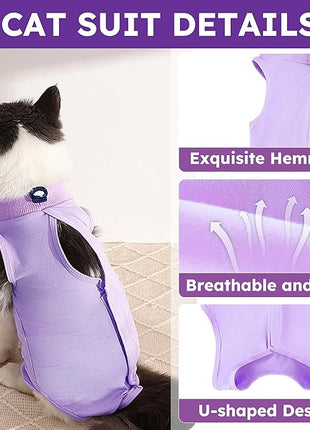 Cat Recovery Suit for Abdominal Wounds or Skin Diseases,Kitten Onesie for Cats After Surgery Wear Surgical Spay Suit for Female Cats Kitten Cone of Shame Alternative-Purple(S)