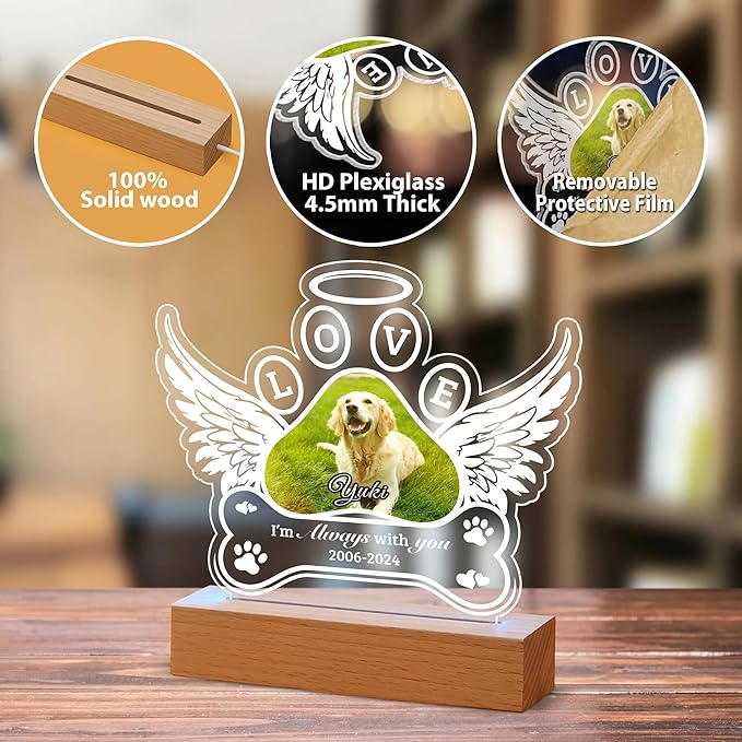 Personalized Pet Memorial Gifts - in Memory of Dog Night Lights, Custom Dog Memorial Gifts for Loss of Dog, Pet Loss Gifts, Memorial Plaques for Dogs, Pet Sympathy Gifts
