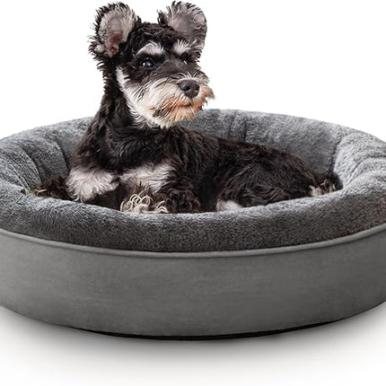 Love's cabin Round Donut Cat and Dog Cushion Bed, 25in Pet Bed for Small or Medium Dogs, Anti-Slip & Water-Resistant Bottom, Soft Durable Fabric Pet Beds, Washable Calming Cat Bed Solid Grey
