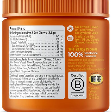 Zesty Paws Hip & Joint Bites for Cats - Glucosamine for Cats - with Chondroitin, Turmeric - Cat Joint Supplement for Hip & Joints - AlaskOmega Fish Oil with Omega-3 Fatty Acids - 60 Count