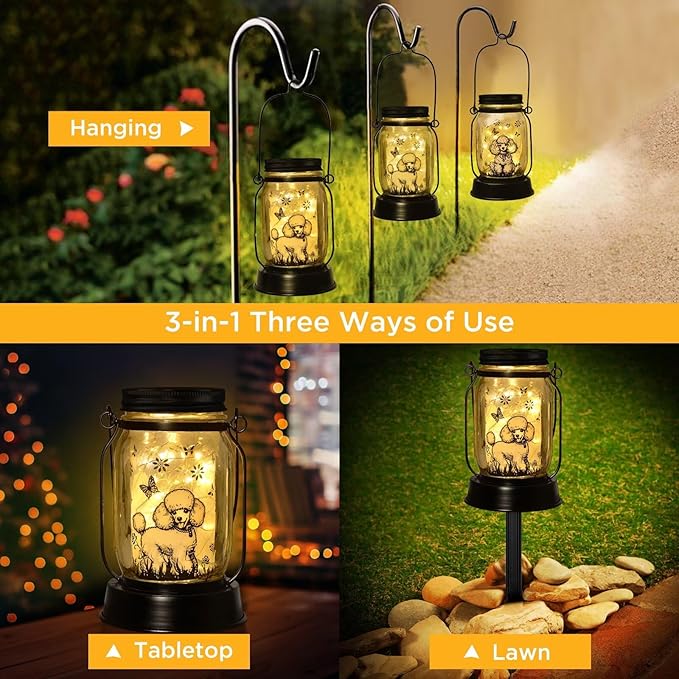 Poodle Gifts for Women/Men, Poodle Solar Lanterns Dog Mom Birthday, Dog Lovers Lantern, Pet Loss Pet Memorial Lights, Solar Garden Decoration Outside for Yard, Patio,Backyard,Porch