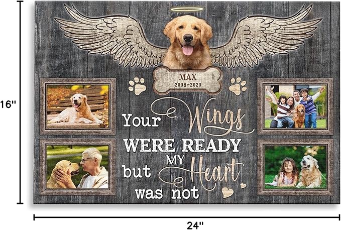 Dem Canvas Personalized Photo Canvas Prints For Dog Lover, Dog Loss Gifts, Your Wings Were Ready, Pet Memorial Gifts, Dog Death Sympathy Gifts, Dog Cat Passing Away Loss Gift Dog Grieving Gifts