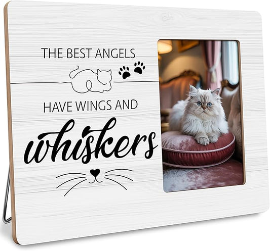 Cat Memorial Gifts for Loss of Cats Sympathy Picture Frame, The Best Angels Have Wings and Whiskers Frames Fits 4x6 Photo