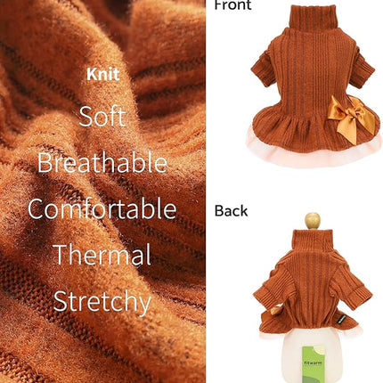 Fitwarm Knitted Dog Tulle Sweater Dress, Dog Winter Clothes for Small Dogs Girl, Cat Apparel, Orange, Medium