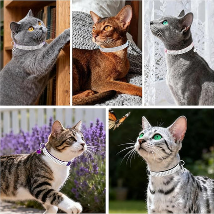 EXPAWLORER Soft Velvet Safe Cat Collars for Girl Cats - Rhinestones Adjustable Collars Breakaway- Chirstmas Cat Clollar Gifts with Bells for Boy Cats Kitty and Small Dogs(XS,Purple)