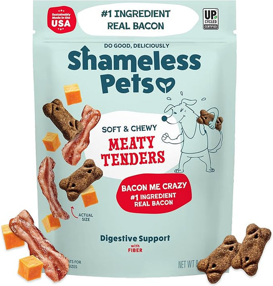 Shameless Pets Soft & Chewy Dog Treats, Bacon Me Crazy Meaty Tenders, 8oz – Real Bacon is 1st Ingredient – Grain Free, No Corn or Soy – Digestive Support – for Small, Medium & Large Dogs