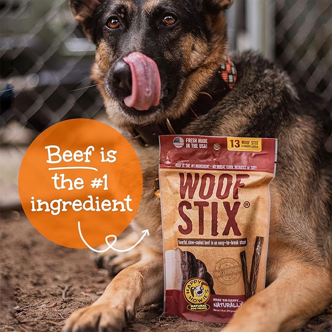 Happy Howie's Woof Stix - Natural Healthy Dog Treats, Flavorful Slow Cooked Beef Stick, Natural Ingredients, Chewy, Soft Dog Treats, Hormone Free - Beef, (Pack of 1)