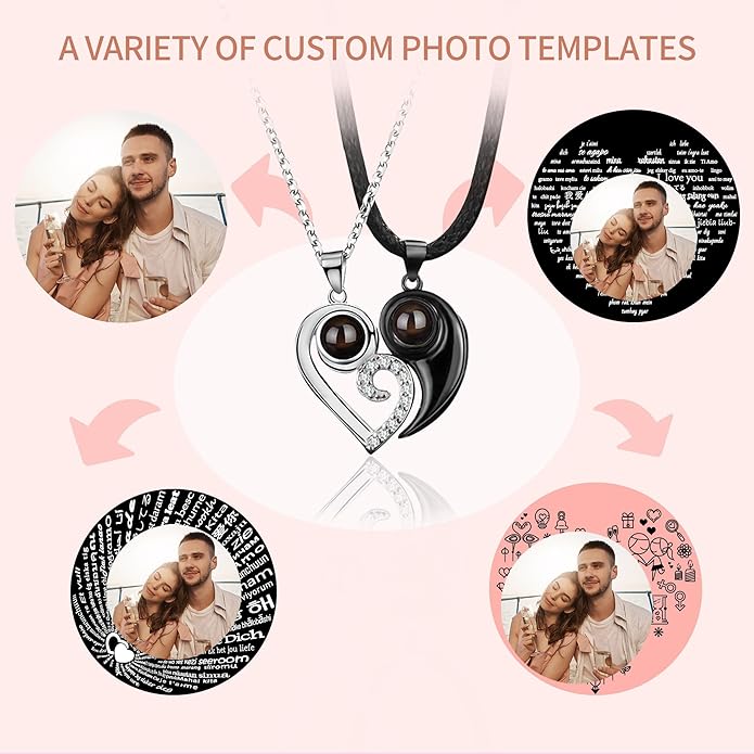 Easycosy Personalized Picture Necklace Projection Necklace with Photo Inside - Custom Photo Heart Pendant Necklace - Photo Gifts Valentines Birthday Love Memorial Gifts for Girlfriend Wife Women