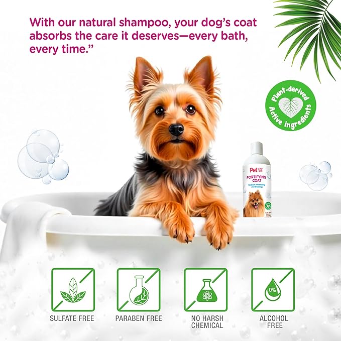 Natural Dog Shampoo for Coat Strength – Fortifying Formula with Argan, Jojoba Oil & Aloe Vera – Deodorizing & Moisturizing Grooming Wash for Shedding & Sensitive Skin - 16 oz