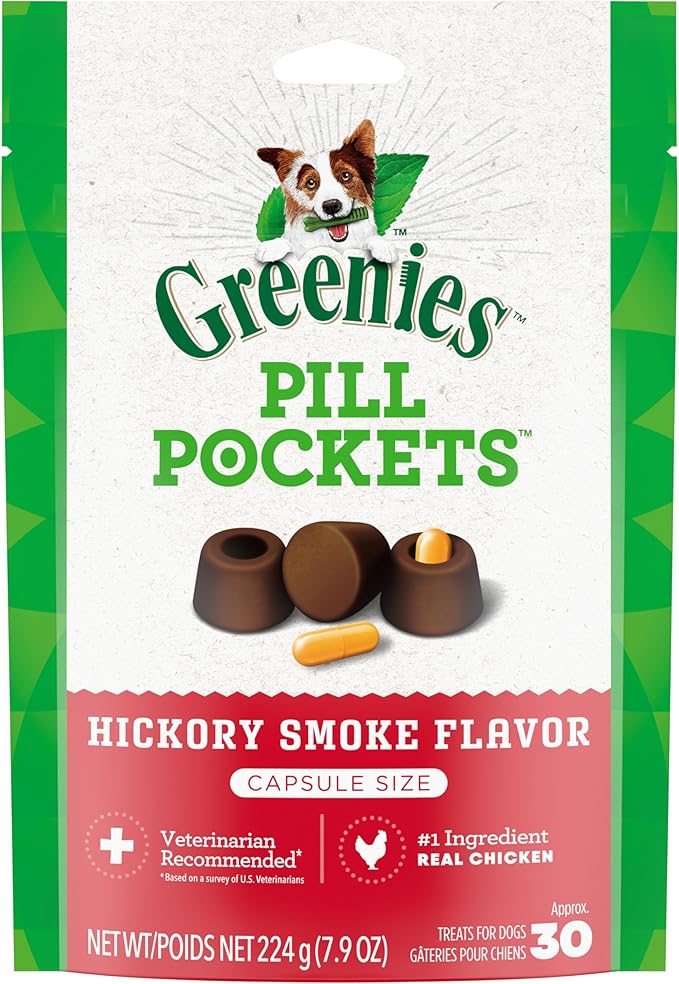 Greenies Pill Pockets for Dogs Large Size, Soft Dog Treats, Hickory Smoke Flavor, 7.9 oz. Pouch (30 Treats)