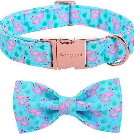 ARING PET Flamingo Dog Collar-Cotton Dog Collar with Bow, Adjustable Summer Bowtie Dog Collars Pet Collars with Metal Buckle