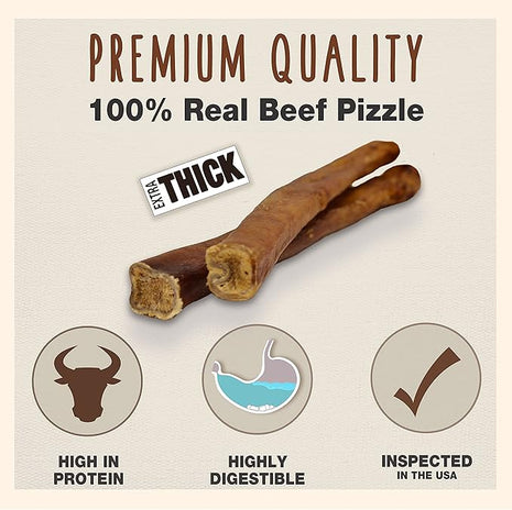 Cadet Bully Sticks for Large Dogs, All-Natural Beef Pizzle, Rawhide-Free Long-Lasting Dog Chews for Aggressive Chewers, Extra-Thick, 2 Count