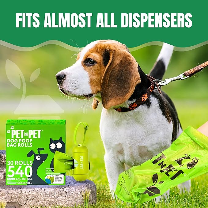 Pet N Pet 540 Counts Green Poop Bags for Dogs, 41% Plant Based & 59% PE Extra Thick Dog Poop Bags Rolls, 9" x 13", Unscented Dog Waste Bag, Pet Supplies for Dogs