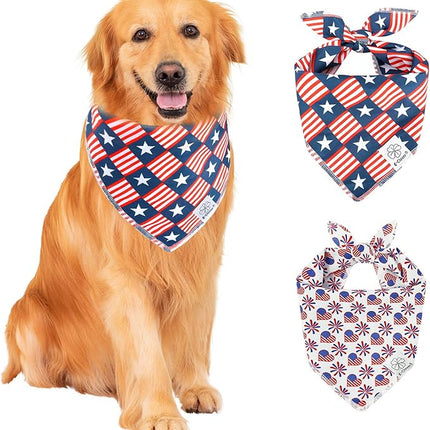 E-Clover 4th of July Dog Bandanas 2 Pack American Flag Pet Patriotic Scarf for Boy and Girl Cute Dog Costumes Accessories for Medium Large Dogs