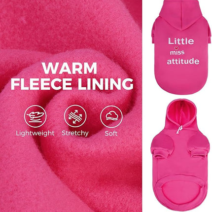 BINGPET Little Miss Attitude Dog Sweater with Hood and Leash Hole,Warm Fleece Dog Hoodie & Winter Coat for Small to Large Dogs,Cold Weather Pet Clothes(Small)