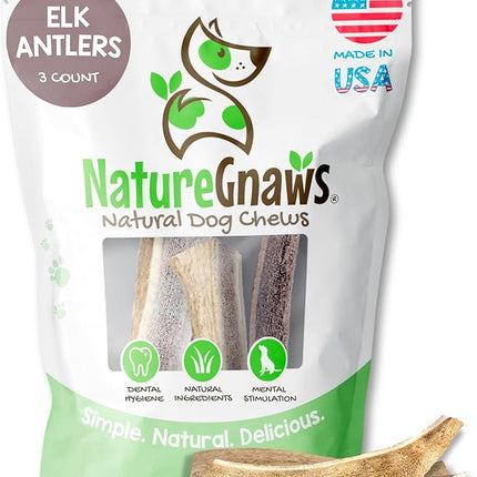 Nature Gnaws USA Elk Antlers for Dogs 5-8" (3 Count) - Mix of Split and Whole Pieces - Long Lasting for Aggressive Chewers - Natural Dog Chew Bones