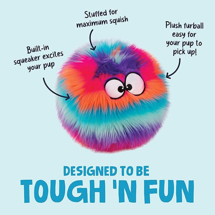 goDog Furballz Squeaky Plush Ball Dog Toy, Chew Guard Technology - Cool Rainbow, Large