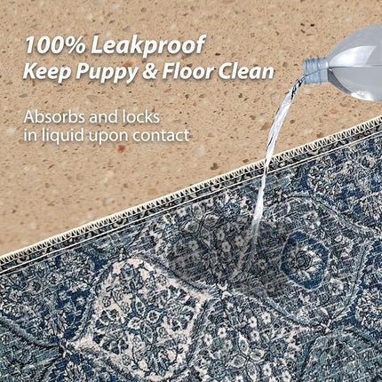 nunubaby Washable Pee Pads for Dogs, Stylish, Non-Slip and Leak-Proof Pee Pads. Reusable Potty Pads for Dogs for Crates and Floors.(Blue/Multi, 24" x48" )