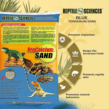 Blue Pro-Calcium Terrarium Sand - 10 lbs - Natural Substrate for Reptile Habitats, Supports Digging & Enclosure Maintenance