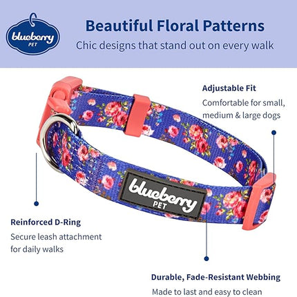 Blueberry Pet 7 Patterns Spring Scent Inspired Rose Print Irish Blue Adjustable Dog Collar, X-Small, Neck 8"-11"