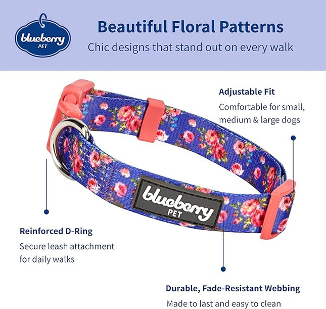 Blueberry Pet 7 Patterns Spring Scent Inspired Rose Print Irish Blue Adjustable Dog Collar, X-Small, Neck 8"-11"