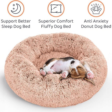 Donut Dog Bed - Premium Comfort for Anxiety Relief - Fluffy & Calming Design with Ultra-Plush Support | Cozy Round Dog Bed with Super Soft Circle Style (Pink, X-Large)